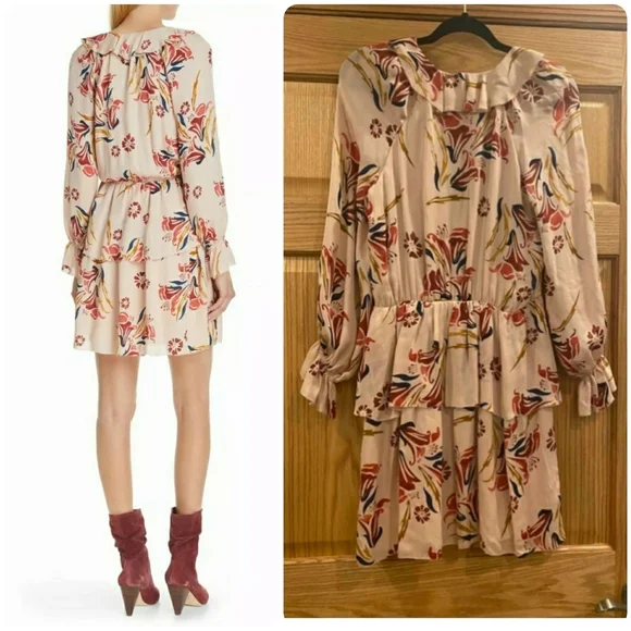 Joie  Floral Long Sleeve Ruffled Mini A-Line Dress - Picture 3 of 16